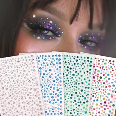 Imagem de 4 peças multicoloridas y2k tatuagens artificiais redondas minimalistas estéreo decoração de rosto adesivo festival de música baile de máscaras para cabelo olhos rosto tatuagem temporária com decoração