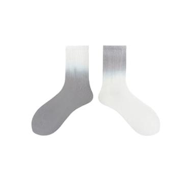 Imagem de Meias de cor gradiente, meias femininas de cano médio, absorção de suor (azul), Cinza, One Size