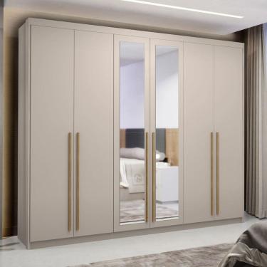 Imagem de Guarda Roupa Casal 100% MDF 6 Portas 6 gavetas com Espelhos Dubai Majestic  Cinza