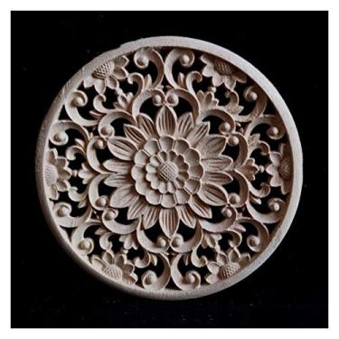 Imagem de 3. 0 CM Grandes apliques de onlay de madeira para casa de mobiliário de casa, decalque esculpido artesanal porta de mobília sem pintura Applique onlay armário decoração(C,3PCS)