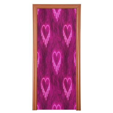 Imagem de ATTX Capa de porta frontal com coração vermelho - decoração de férias de tecido elástico lavável para festas, casa, decoração de porta da frente, 36 x 98 polegadas (379)