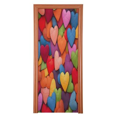 Imagem de ATTX Capa de porta da frente com corações de desenho animado - Decoração de férias de tecido elástico lavável para festas, casa, decoração de porta da frente, 36 x 98 polegadas (398)