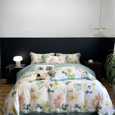 Imagem de Jogo de cama com estampa de rosas, macio e sedoso ao toque, ideal para o verão. Inclui capa de edredom, lençol e lençol de baixo. Modelo 7, tamanho 1,5 MB.