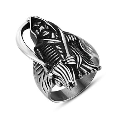 Imagem de JPJZY BRBAM Anel vintage de crânio gótico de aço inoxidável estilo punk estilo motociclista anéis de caveira, Aço inoxidável, Sem pedra preciosa