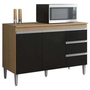 Imagem de Balcão de Cozinha Andréia com Tampo 120 cm Amendoa Preto - AJL - AJL M