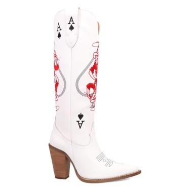 Imagem de Dingo Botas casuais femininas Ace Of Spades bordadas bico curto até o joelho salto médio 5-7,6 cm - preta, Branco, 41