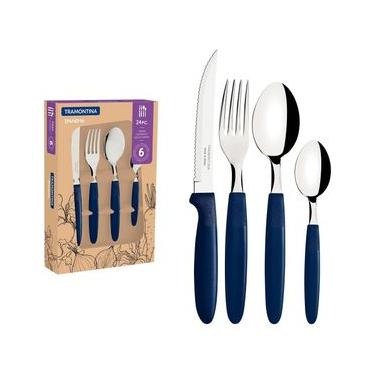 Imagem de Faqueiro 24 Peças Tramontina Ipanema em Aço Inox - Azul