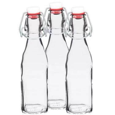 Imagem de Garrafa De Vidro Transparente Tampa Hermética 250ml Kit 5und - Garrafa