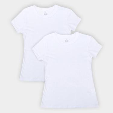 Imagem de Kit Camiseta Básica Hering Manga Curta Feminina 2 Peças, Branco, GG
