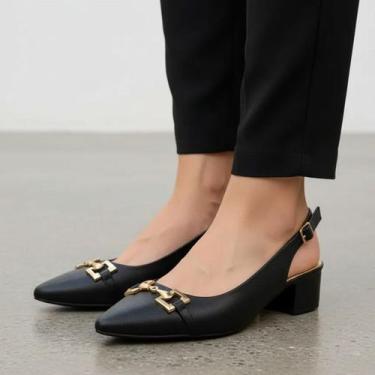 Imagem de Sapato Feminino Scarpin Salto Baixo Slingback Modare Tamanho:36Cor:Pre