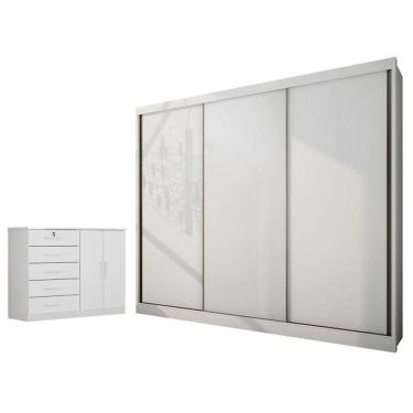 Imagem de Guarda Roupa Casal Medelim E Cômoda Seul Neve - Novo Horizonte