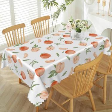 Imagem de TTQYFNM Toalha de mesa de pêssego de 152 x 213 cm, pequena fofa, doce como pêssego, chá de bebê, decoração de festa de aniversário, toalha de mesa de tecido, aquarela, frutas, pêssegos, para cozinha