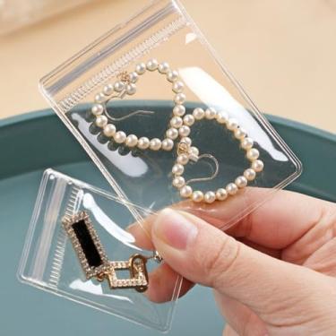 Imagem de Bolsa de joias com zíper – Pacote com 10 sacos de poliéster resseláveis, bolsa impermeável e à prova de poeira para brincos, colares, anéis, artesanato, organizador de viagem (8 x 12 cm)