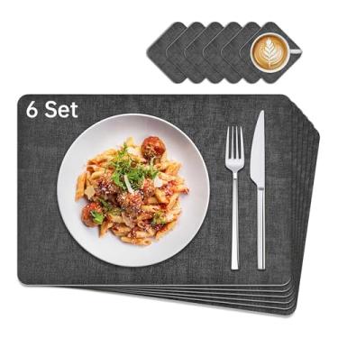 Imagem de KitchenBoss Jogo americano e conjunto de 6 bases para copos, tapetes de mesa de jantar antiderrapantes, impermeáveis, resistentes ao calor, tapetes dupla-face para mesas de jantar e escrivaninhas