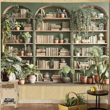 Imagem de Accnicc Estante de plantas verdes sálvia tapeçarias botânicas tapeçarias para pendurar na parede vintage vaso plantas biblioteca pano de fundo grande tapeçaria para quarto sala de estar dormitório 203