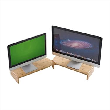 Imagem de ZDJZMGZ Suporte de monitor duplo para estação de trabalho de canto, prateleira de canto em forma de L, elevador de monitor de canto ajustável em ângulo, suporte de carga forte