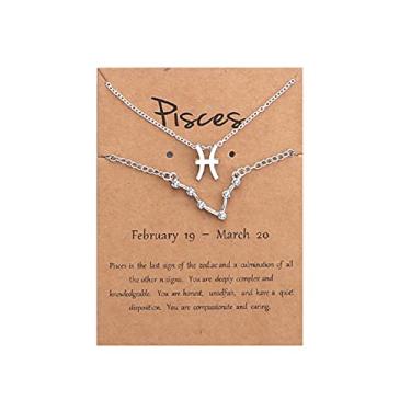 Imagem de 2 gargantilhas, 12 peças, constelação, signo do zodíaco, em camadas, letra astrologia, horóscopo com cartão de mensagem, joias femininas e meninas, Cristal Metal, Cristal