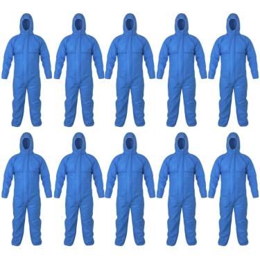 Imagem de Kit 10 Macacão de Segurança Com Capuz Descartável TNT Proteção Química Covertech 200 Volk