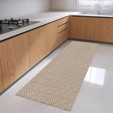 Imagem de Tapete Passadeira Cozinha 45cm x 2,00m Artesanal Geométrico Moderno Cru Caramelo Preto Antiderrapante (Caramelo)