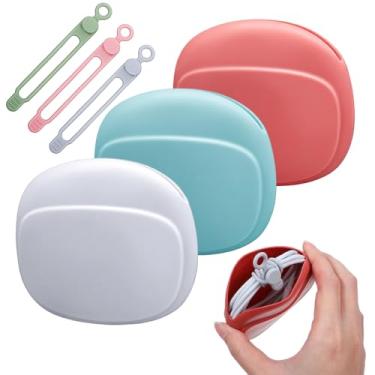 Imagem de Sibba 3 capas de silicone para fones de ouvido e 3 organizadores de cabos de dados, bolsa de fone de ouvido com fio, suporte portátil para fones de ouvido, capa para viagem, tampões de ouvido e bolsa