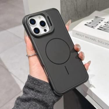 Imagem de Capa de luxo com suporte magnético para iPhone 17 Air 16 15 14 13 12 11 Pro Max Plus, à prova de choque, com carregamento sem fio (para iPhone 15 Pro Max/Preto)