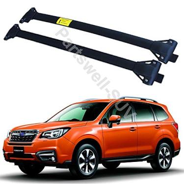 Imagem de YiXi-Partswell 2 peças de rack de teto barras transversais bagageiro de aço inoxidável adequado para Subaru Forester 2014-2018 - preto