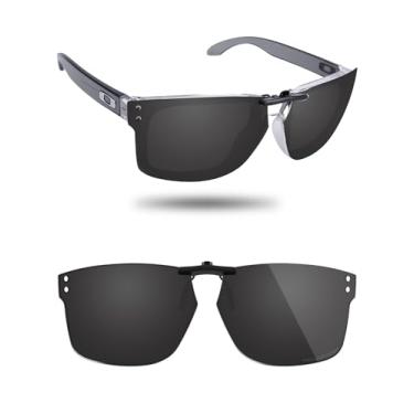 Imagem de Fiskr Óculos de sol polarizados clip-on para Oakley Holbrook OX8156 54 mm - Proteção UV - Ajuste universal para homens e mulheres - Preto clássico