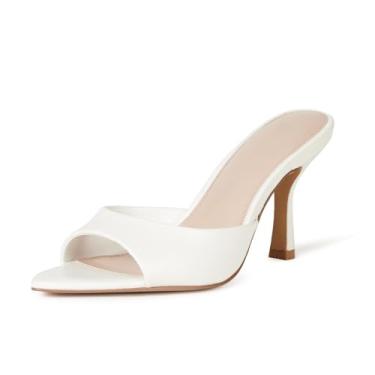 Imagem de LULLASONG Sandálias femininas de salto médio com bico fino aberto e salto médio, Branco, 36