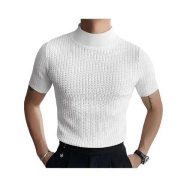 Imagem de Camiseta Masculina De Gola Alta Tricotada Casual De Verão Simples Em C