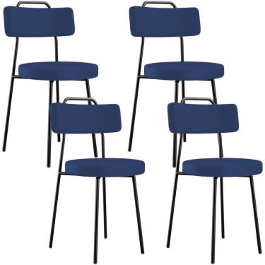 Imagem de Kit 04 Cadeiras Decorativas Estofada Sala De Jantar Barcelona L02 Facto Azul Marinho - Lyam Decor