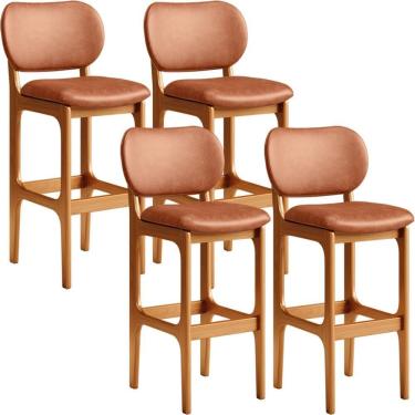 Imagem de Kit 04 Banquetas Alta Para Cozinha Madeira Fixa Betta L02 Imbuia Couríssimo Camel - Lyam Decor
