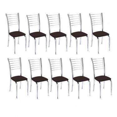 Imagem de Kit 10 Cadeiras Lara Cromada Para Cozinha Marrom