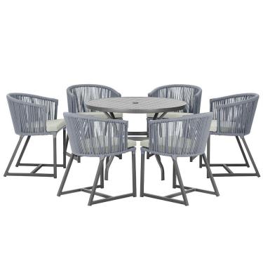 Imagem de Mesa E 6 Cadeiras E Noronha Preto E3 Trama  Prata