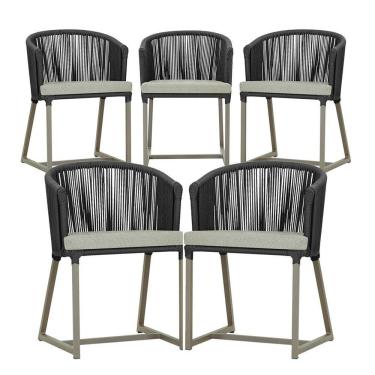 Imagem de 5 Cadeiras De Jantar Noronha Fendi Corda Náutica E3 Trama Preto
