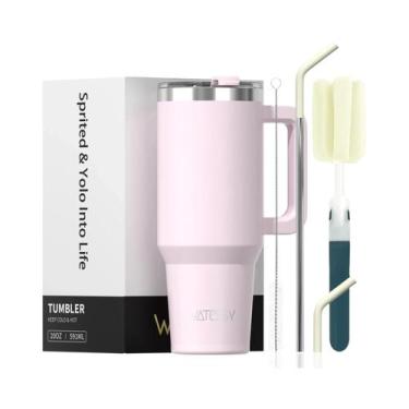 Imagem de Copo Térmico De Aço Inoxidável 591ml 20oz Com Alça E Canudo Para Bebid