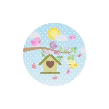 Imagem de Painel de Tecido Sublimado Redondo Passarinhos Casas e borboletas C/el