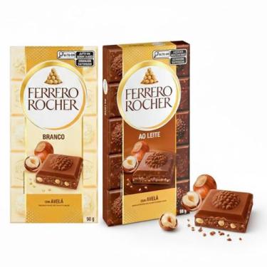 Imagem de Kit 2 Tabletes Ferrero Rocher - Branco & Ao Leite (90G Cada)