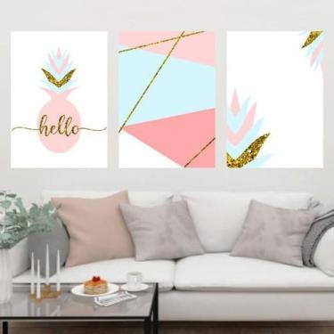 Imagem de Kit Quadro Decorativo Abacaxi Rosa E ul 45x34cm 3 Peças - Quadros On-L