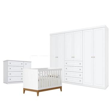 Imagem de Quarto de Bebê Americano 6 Portas com Berço Americano Flip Branco Acetinado Reller - Henn