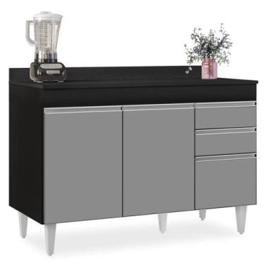 Imagem de Balcão Gabinete para Pia com Tampo 120cm Michigan Pto/Cinza - Lumil - 