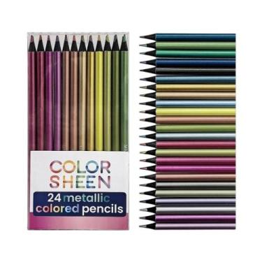 Imagem de Lápis De Cor Metálicos 12/24 Cores, Lápis Criativo De Madeira Preta Pa