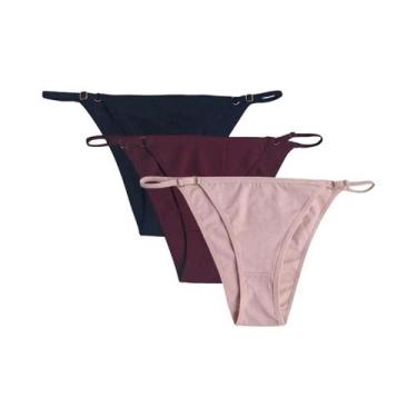 Imagem de Conjunto De 3 Peças De Calcinhas De Algodão Ajustáveis De Cintura Baix