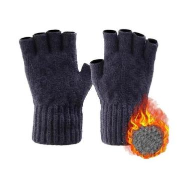 Imagem de Luvas Térmicas Grossas De Inverno Meio Dedo Em Lã Quente Com Tela Sens