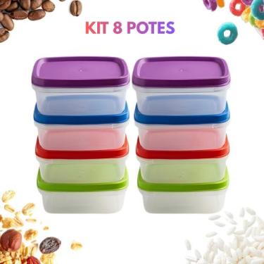 Imagem de Kit Mini Pote Plástico Quadrado Marmita Fitness Papinha Bebê 200ML Liv