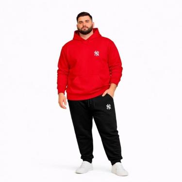 Imagem de Conjunto Moletom Plus Size Canguru G1 a G5 Casaco Com Capuz Calça de Frio Inverno Algodão Poliester-Masculino