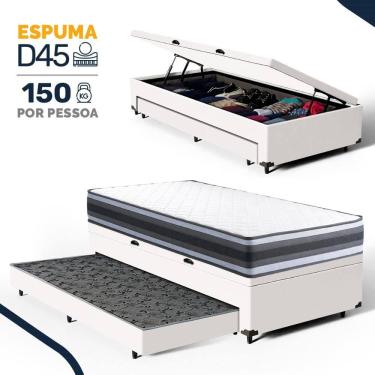 Imagem de Cama Box Baú com Colchão de Espuma D45 Double Face Territory Hellen + Auxiliar Solteiro 88cm