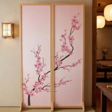 Imagem de Biombo Divisoria MDF Oriental Japonês Divisor Ambiente Cerejeira Reto (2 Folhas)
