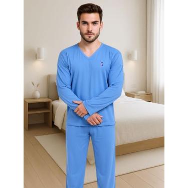 Imagem de Pijama de Inverno Masculino Manga Longa Calça Comprida Adulto de Frio 