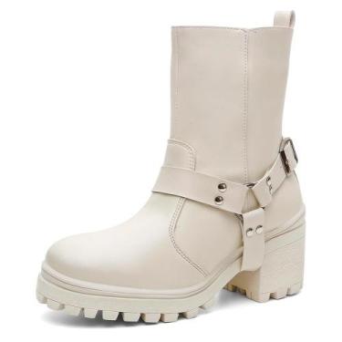 Imagem de Bota Feminina Cano Médio Cabresto Tratorada Bico Redondo - Valentina K