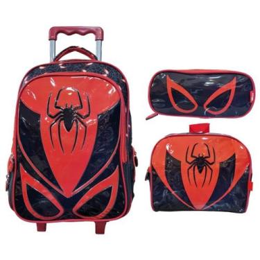 Imagem de Kit Spider Mochila De Rodinha Lancheira e Estojo Infantil PVC 3D Yins 